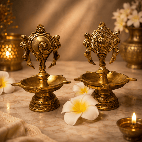 Shankha Chakra Deepa | Set of 2 - Kanasu Artifacts