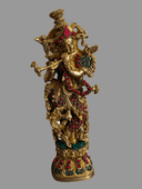 Brass Krishna Statue with Stonework - 10" - Kanasu Artifacts