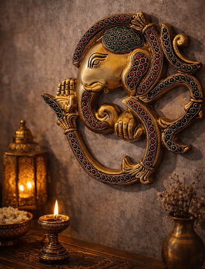 Kanasu Alankara Ganesha – Luxury Handcrafted Brass Wall Art for Sacred Spaces - Kanasu Artifacts