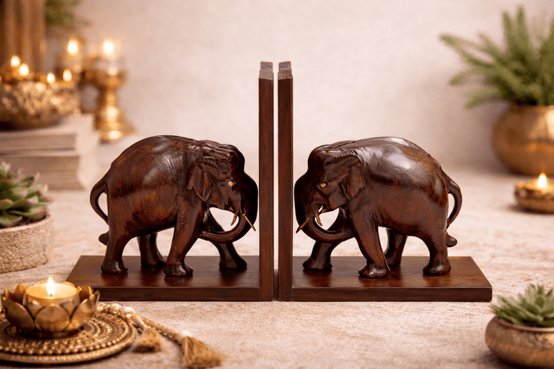 Kanasu “TWIN ELEPHANT BOOKENDS” – Handcrafted Rosewood Statement Set - Kanasu Artifacts