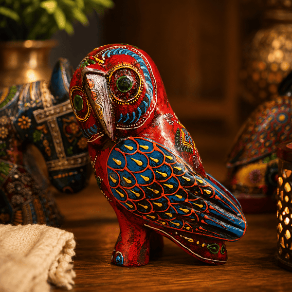 Uluka Utsav— Hand - Painted Wooden Owl - Kanasu Artifacts